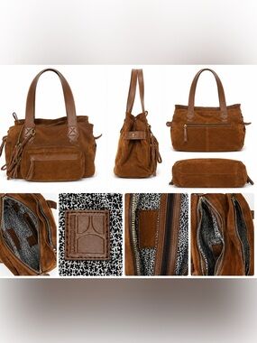 Hugo Boss Orange Suede Leather Tote Handbag – Cognac Brown